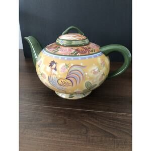 Danna Cullen Design Handpainted Ceramic Teapot Chicken Rooster Farmhouse Vintage
